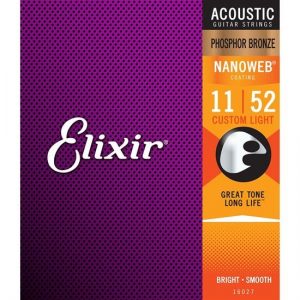 Elixir E16027 11-52 Custom Light Phosphor Bronze with Nanoweb Coating at Anthony's Music Retail, Music Lesson and Repair NSW