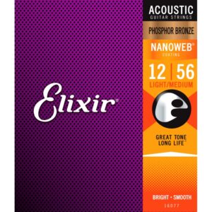 Elixir E16077 12-56 Light-Medium Phosphor Bronze with Nanoweb Coating at Anthony's Music - Retail, Music Lesson and Repair NSW