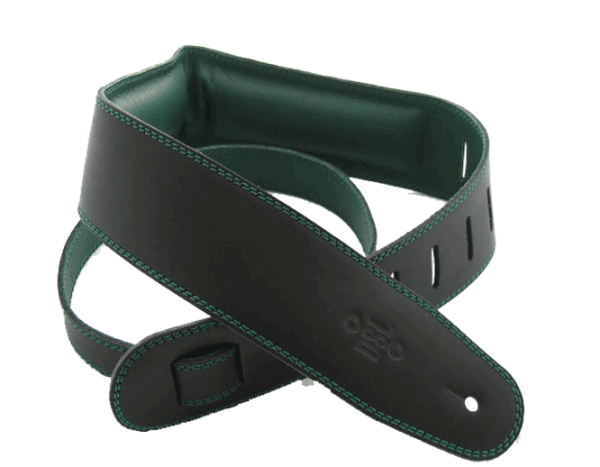 DSL Genuine Leather Black / Green Guitar Strap at Anthony's Music Retail, Music Lesson and Repair NSW