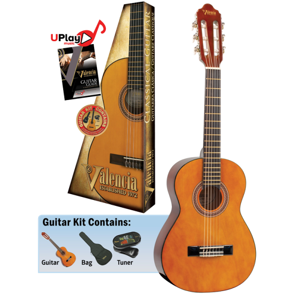 Valencia VC104K 4/4 Size Nylon Classical Guitar Package Natural With Gig Bag and Tuner at Anthony's Music Retail, Music Lesson and Repair NSW