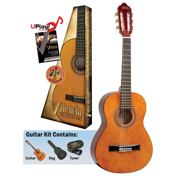 Valencia VC104K 4/4 Size Nylon Classical Guitar Package Natural With Gig Bag and Tuner at Anthony's Music Retail, Music Lesson and Repair NSW