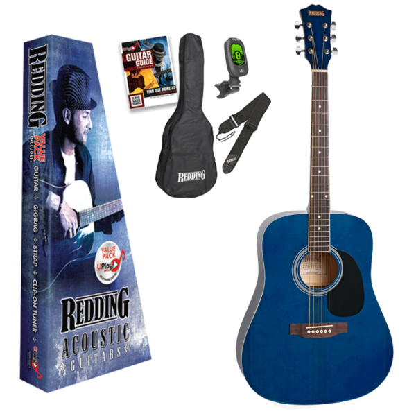 Redding RED50PKTBU Dreadnought Acoustic Guitar Package Transparent Blue  at Anthony's Music - Retail, Music Lesson and Repair NSW