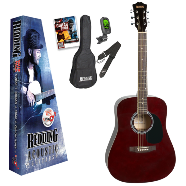 Redding RED50PKTWR Dreadnought Acoustic Guitar Package Transparent Wine Red  at Anthony's Music - Retail, Music Lesson and Repair NSW