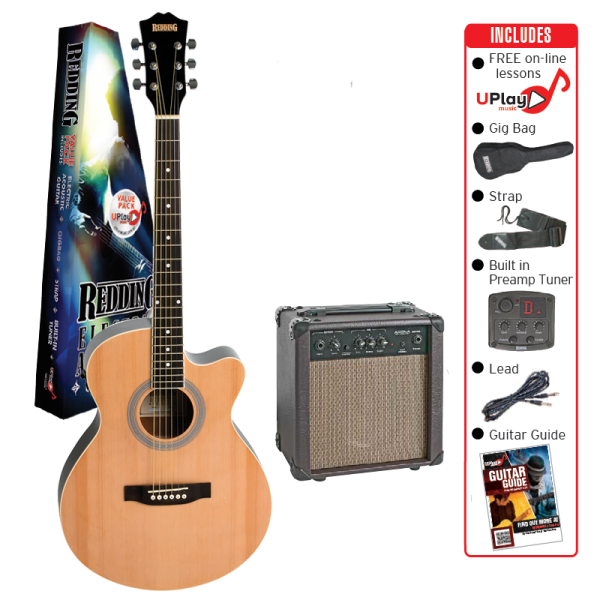 Redding RGC51PCETS-PK1 Grand Concert Electric/Acoustic Guitar Tobacco Sunburst and Amp Package at Anthony's Music Retail, Music Lesson and Repair NSW