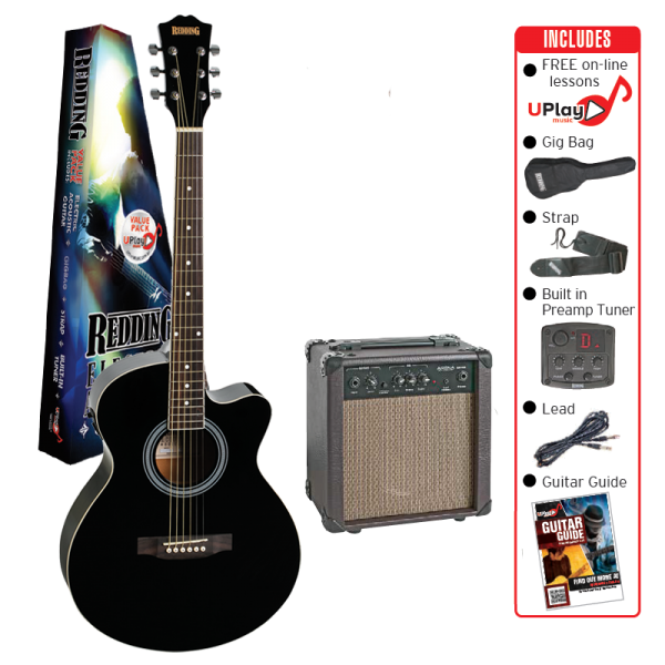 Redding RGC51PCETS-PK1 Grand Concert Electric/Acoustic Guitar Tobacco Sunburst and Amp Package at Anthony's Music Retail, Music Lesson and Repair NSW