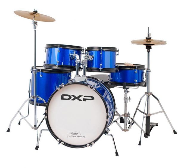 DXP TXJ7MBL 5-Piece Deluxe Junior Drum Kit Pack in w/Cymbals, Stool & Sticks – Metallic Blue at Anthony's Music Retail, Music Lesson and Repair NSW at Anthony's Music Retail, Music Lesson and Repair NSW