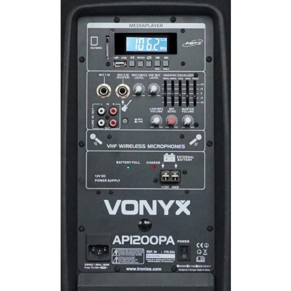 Vonyx AP1200-PA 12″ Portable Speaker with Dual Wireless Microphones Bluetooth 600W at Anthony's Music Retail, Music Lesson and Repair NSW