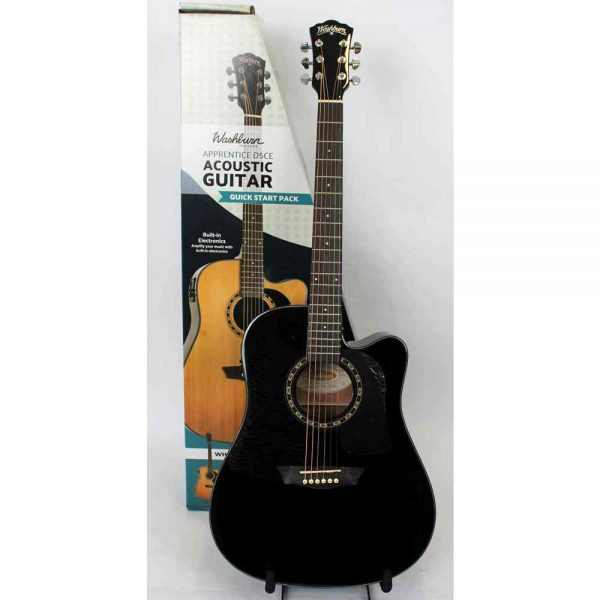 Washburn AD5CEBNPACK Apprentice Acoustic Cutaway Electric Pack – Black Gloss at Anthony's Music Retail, Music Lesson and Repair NSW