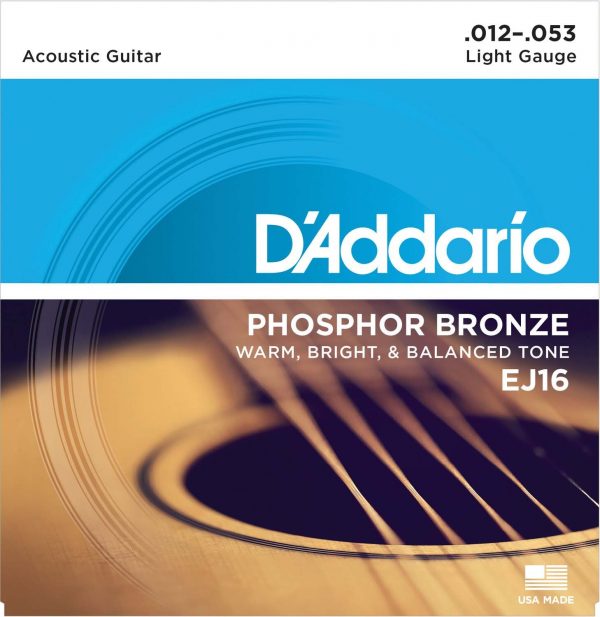 D’Addario EJ16 Phosphor Bronze Acoustic Guitar Strings – Light (12-53) at Anthony's Music Retail, Music Lesson and Repair NSW