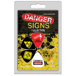Perris LPPP01 6-Pack “Danger Signs” Licensed Guitar Picks Pack at Anthony's Music Retail, Music Lesson and Repair NSW
