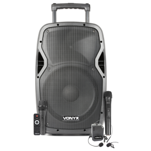 Vonyx AP1200BP 12″ Portable Battery Powered Speaker with Wireless Microphones Bluetooth 600W at Anthony's Music Retail, Music Lesson and Repair NSW