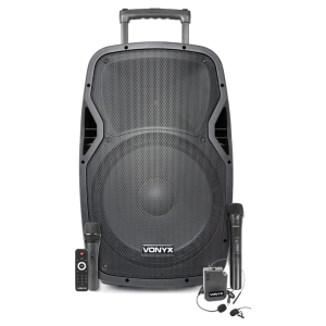 Vonyx AP1500BP 15″ Portable Battery Powered Speaker with Wireless Microphones Bluetooth 800W at Anthony's Music Retail, Music Lesson and Repair NSW