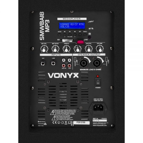 Vonyx SMWBA18MP3 Bi-Amp 18 Inch  1000W with Bluetooth at Anthony's Music Retail, Music Lesson and Repair NSW