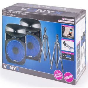 Vonyx VPS152A 1000W Speaker Set with Stands at Anthony's Music Retail, Music Lesson and Repair NSW