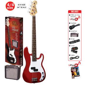 SX SB2SKCAR 4/4 Bass Guitar & Amp Pack (Candy Apple Red) at Anthony's Music Retail, Music Lesson & Repair NSW