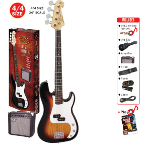 SX SB2SKTS 4/4 Bass Guitar & Amp Pack (3 Tone Sunburst) at Anthony's Music Retail, Music Lesson & Repair NSW