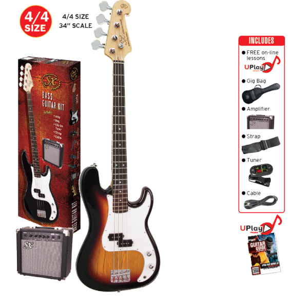 SX SB2SKTS 4/4 Bass Guitar & Amp Pack (3 Tone Sunburst) at Anthony's Music Retail, Music Lesson & Repair NSW