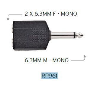Carson RP961 6.3 mono jack plug (M) to 2 x 6.3 Mono Sockets at Anthony's Music - Retail, Music Lesson and Repair NSW
