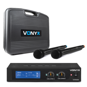 Vonyx WM522 VHF 2 Channel w/ 2 x Handheld Microphone Set Including Case at Anthony's Music - Retail, Music Lesson and Repair NSW