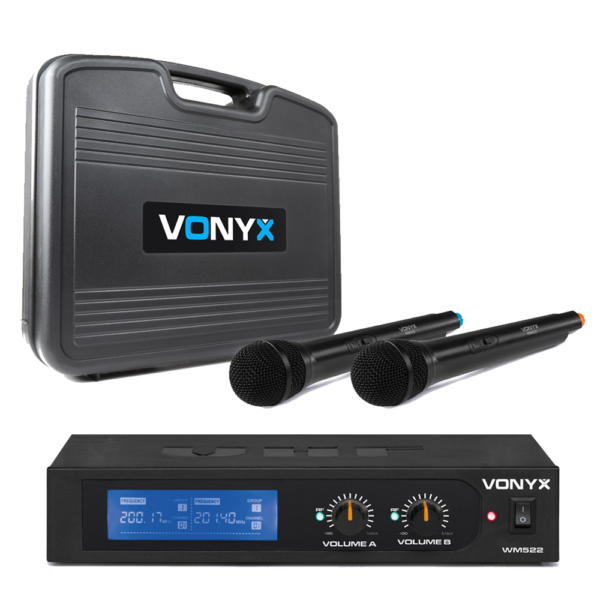 Vonyx WM522 VHF 2 Channel w/ 2 x Handheld Microphone Set Including Case at Anthony's Music - Retail, Music Lesson and Repair NSW