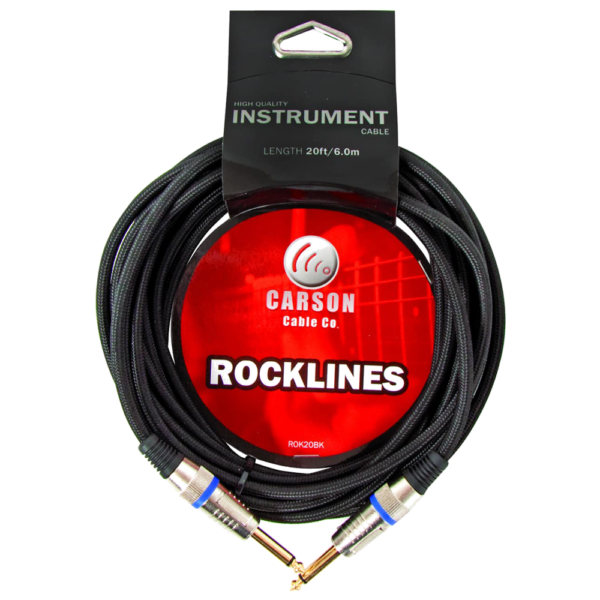 Carson Rocklines ROK20BK Braided Guitar Cable Black 6m (20ft) at Anthony's Music - Retail, Music Lesson & Repair NSW 
