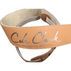 Cole Clark STRAP-L-TAN-G Deluxe Leather Guitar Strap Tan With Gold Letters at Anthony's Music - Retail, Music Lesson & Repair NSW 