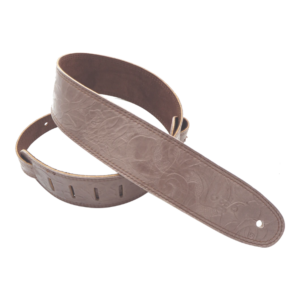 DSL FJ25-Brown Genuine Leather Guitar Strap w/ Rose Pattern at Anthony's Music - Retail, Music Lesson & Repair NSW 
