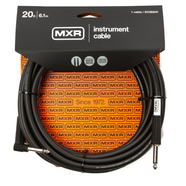 MXR DCIS20R Noiseless Instrument Cable Black Right Angle 6m (20ft) at Anthony's Music - Retail, Music Lesson & Repair NSW