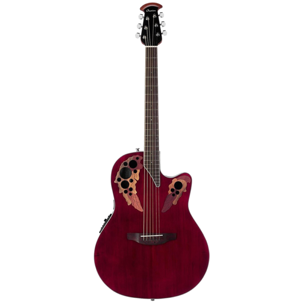 Ovation CE48-RR Elite Ruby Red Shallow Acoustic Guitar at Anthony's Music - Retail, Music Lesson & Repair NSW