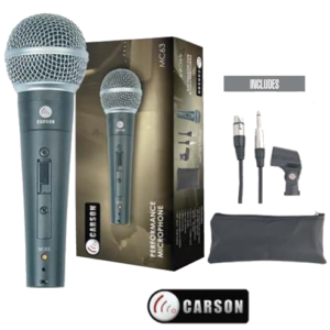 Carson MC63 Unidirectional Microphone w/ Cable, Clip & Case at Anthony's Music - Retail, Music Lesson & Repair NSW 