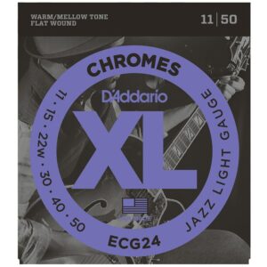 D’Addario ECG24 XL Chromes Flatwound Electric Strings – Jazz Light (11-50) at Anthony's Music - Retail, Music Lesson & Repair NSW 