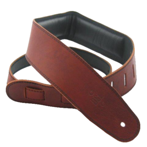 DSL GEG25-16-1 Leather Guitar Strap Padded Garment 2.5″ Brown/Black Stitch at Anthony's Music - Retail, Music Lesson & Repair NSW 