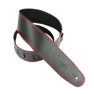 DSL SGE25-15-6 Leather Guitar Strap Single Ply 2.5″ Black/Red Stitch at Anthony's Music - Retail, Music Lesson & Repair NSW 
