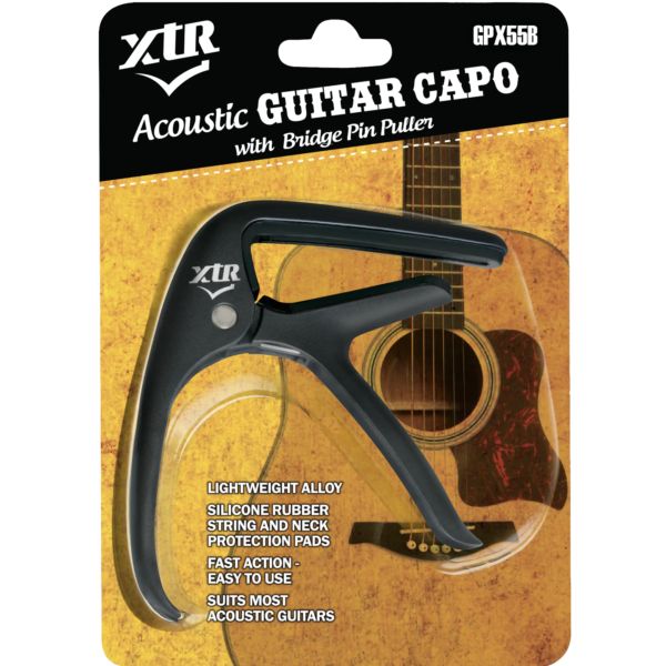 XTR GPX55B Acoustic Guitar Capo With Bridge Pin Puller at Anthony's Music Retail, Music Lesson & Repair NSW 